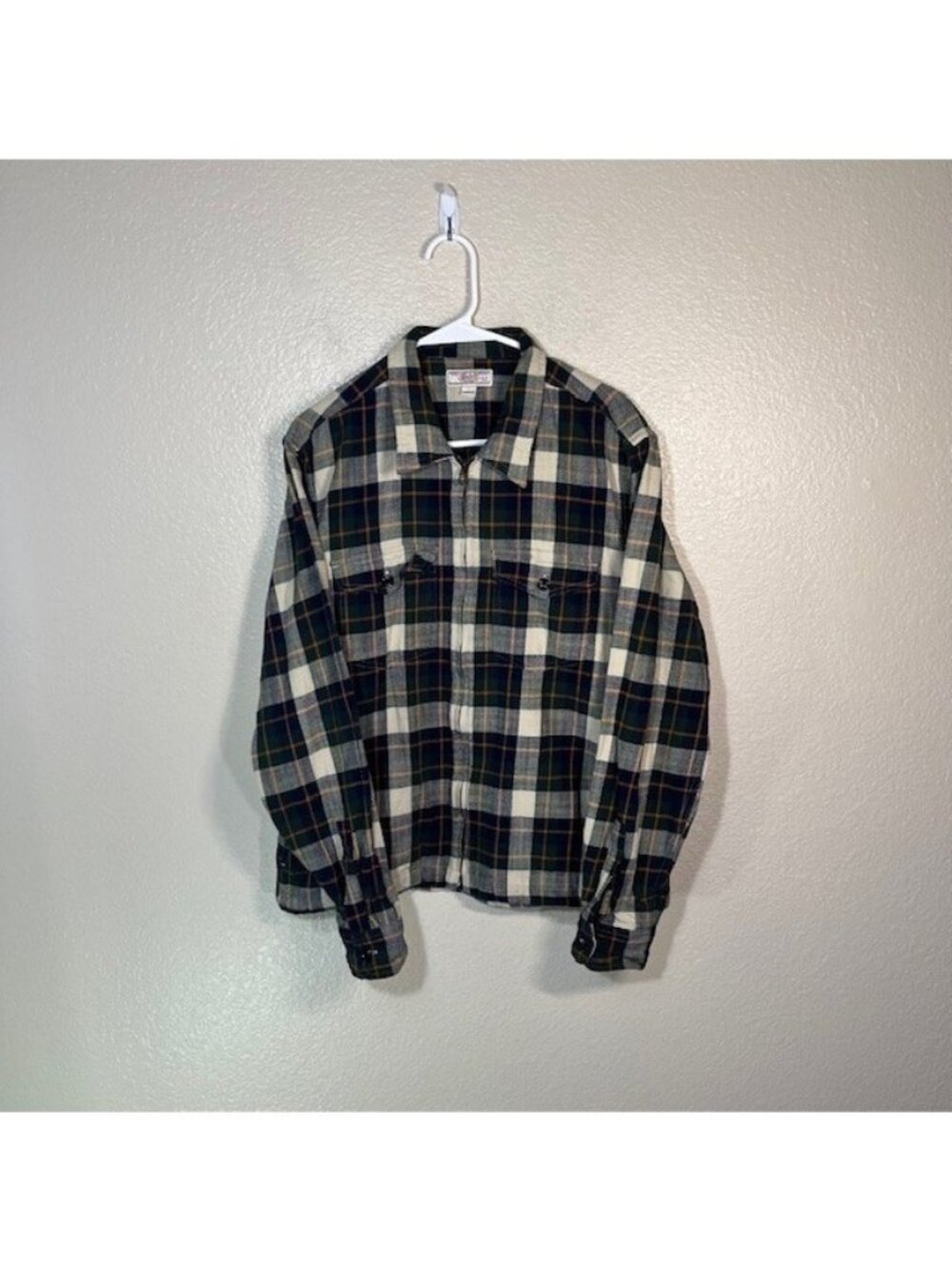 Wallace & Barnes Zip Front Twill Work Shirt flannel plaid Jacket Mens Medium